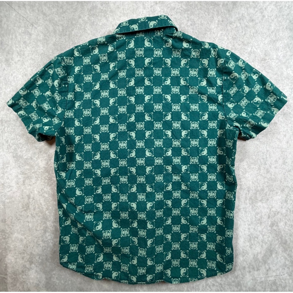 RVCA Kimura Mens Medium Shirt Cotton Ocean Teal Yin Yang Short Sleeve Button Up - Picture 2 of 9
